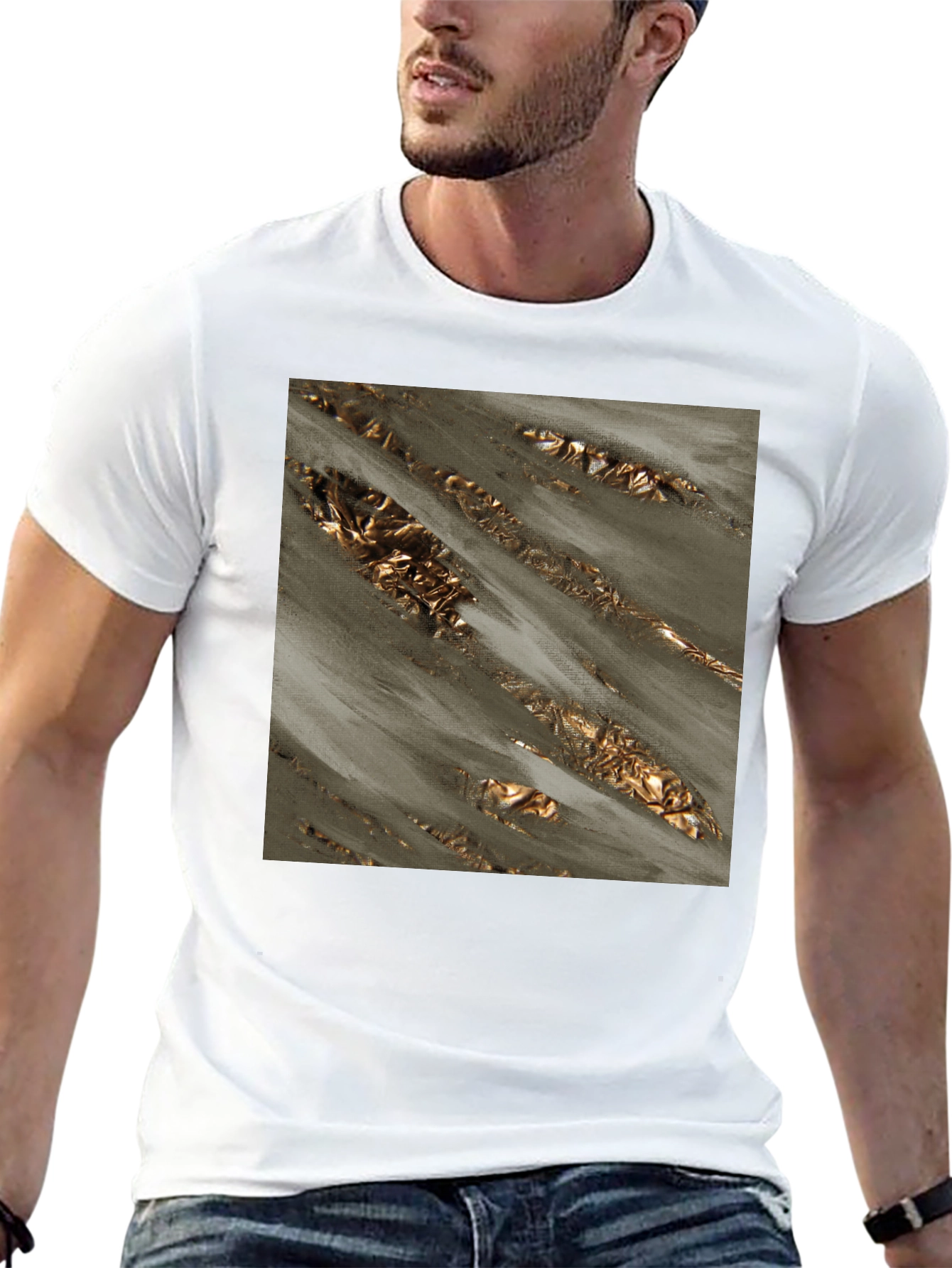Abstract Gold Foil Art Black T-Shirt