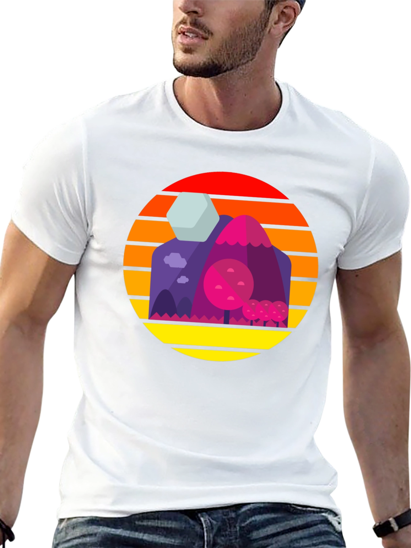 Sunset Mountains Graphic Tee - Retro Style