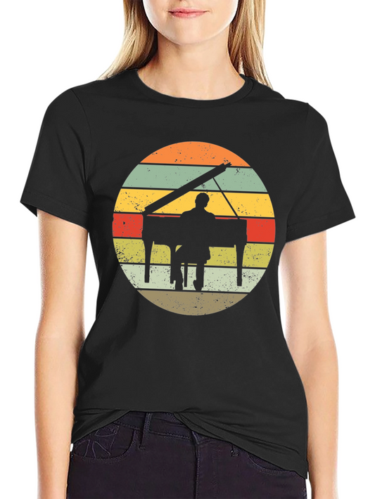 Retro Piano Player Graphic Tee - Vintage Style T-Shirt