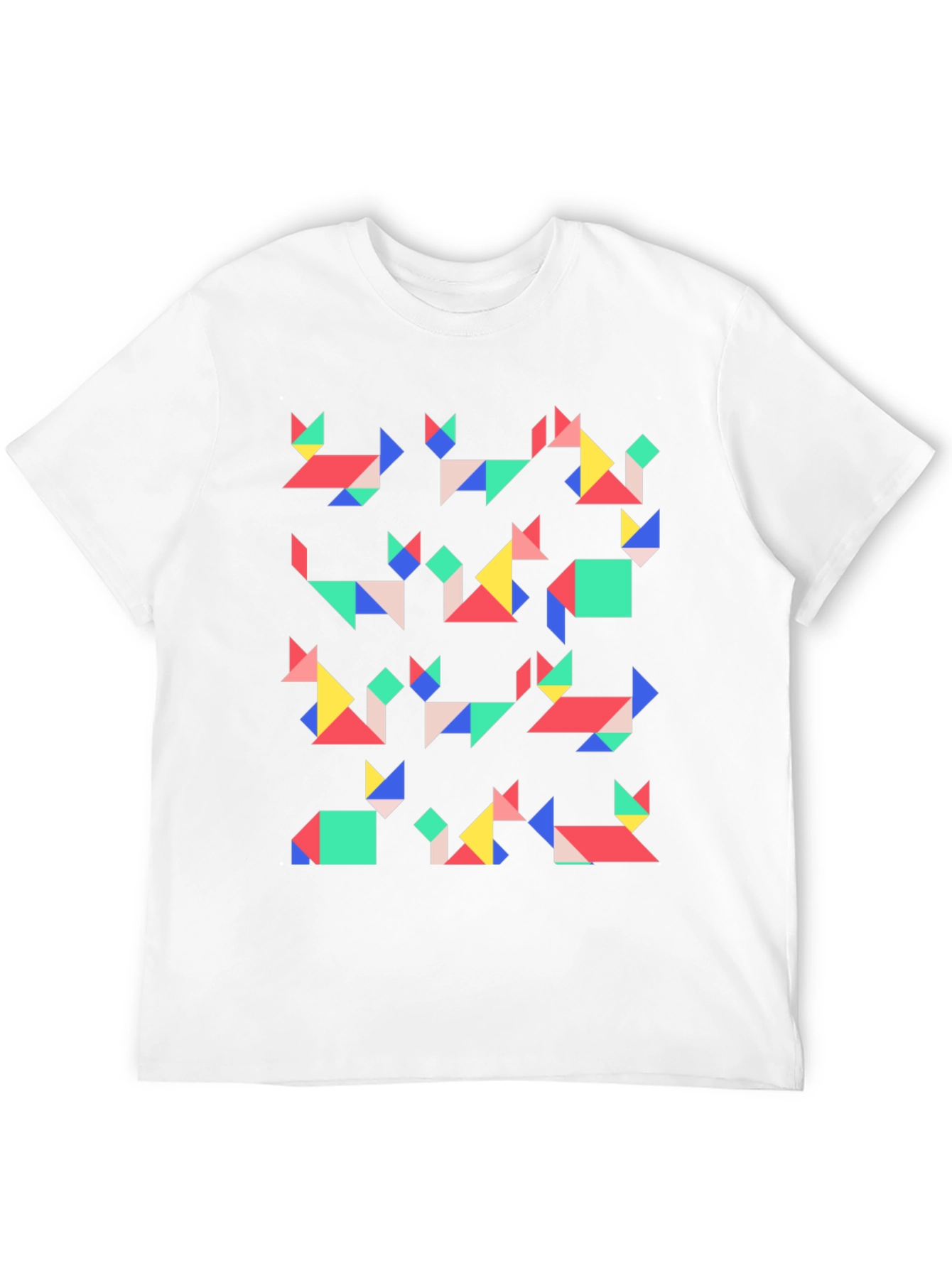 Geometric Cats Black T-Shirt | Modern Art Tee