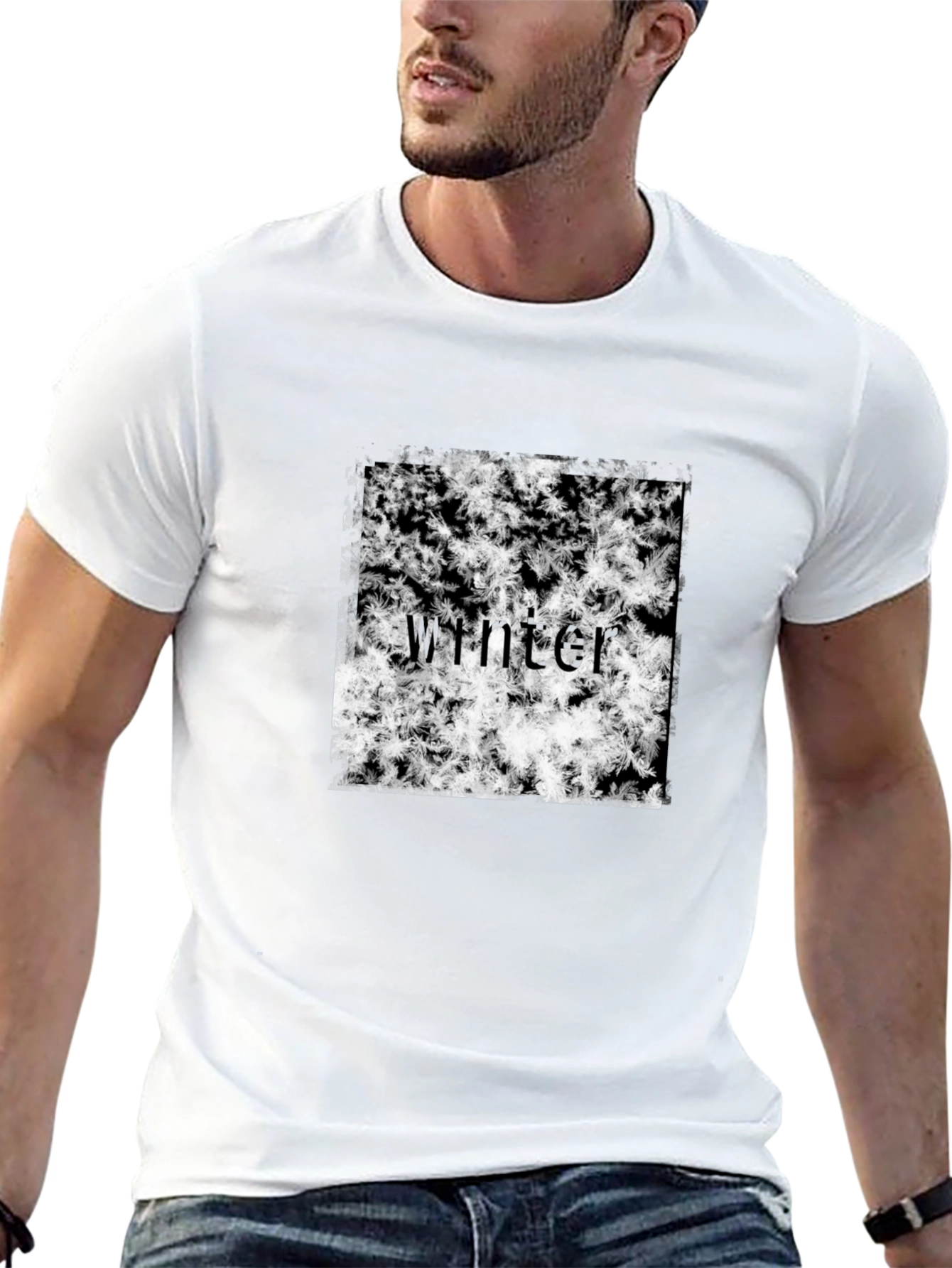 Winter Snowflake T-Shirt - Black Crew Neck