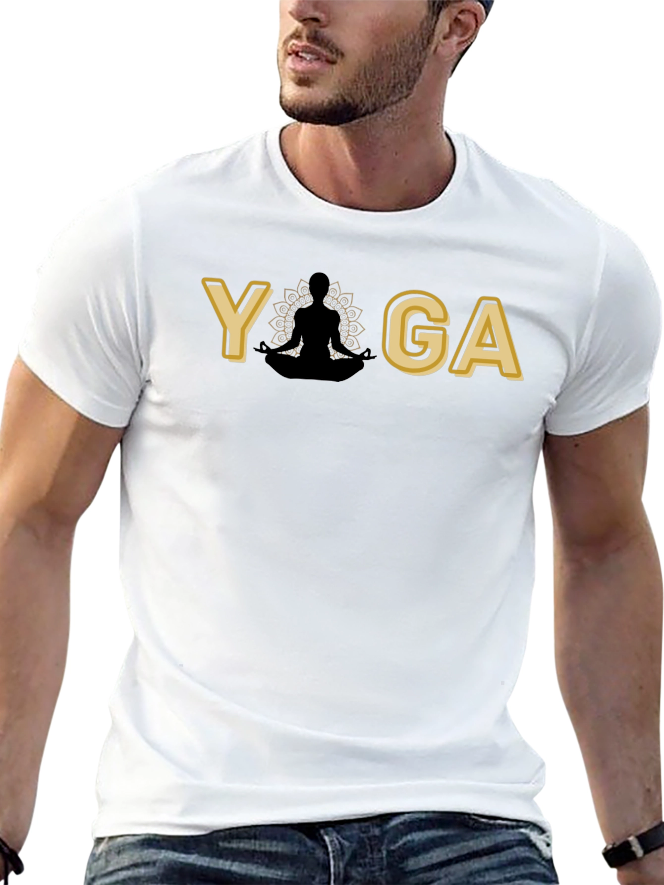 Yoga Pose Graphic Black T-Shirt for Men