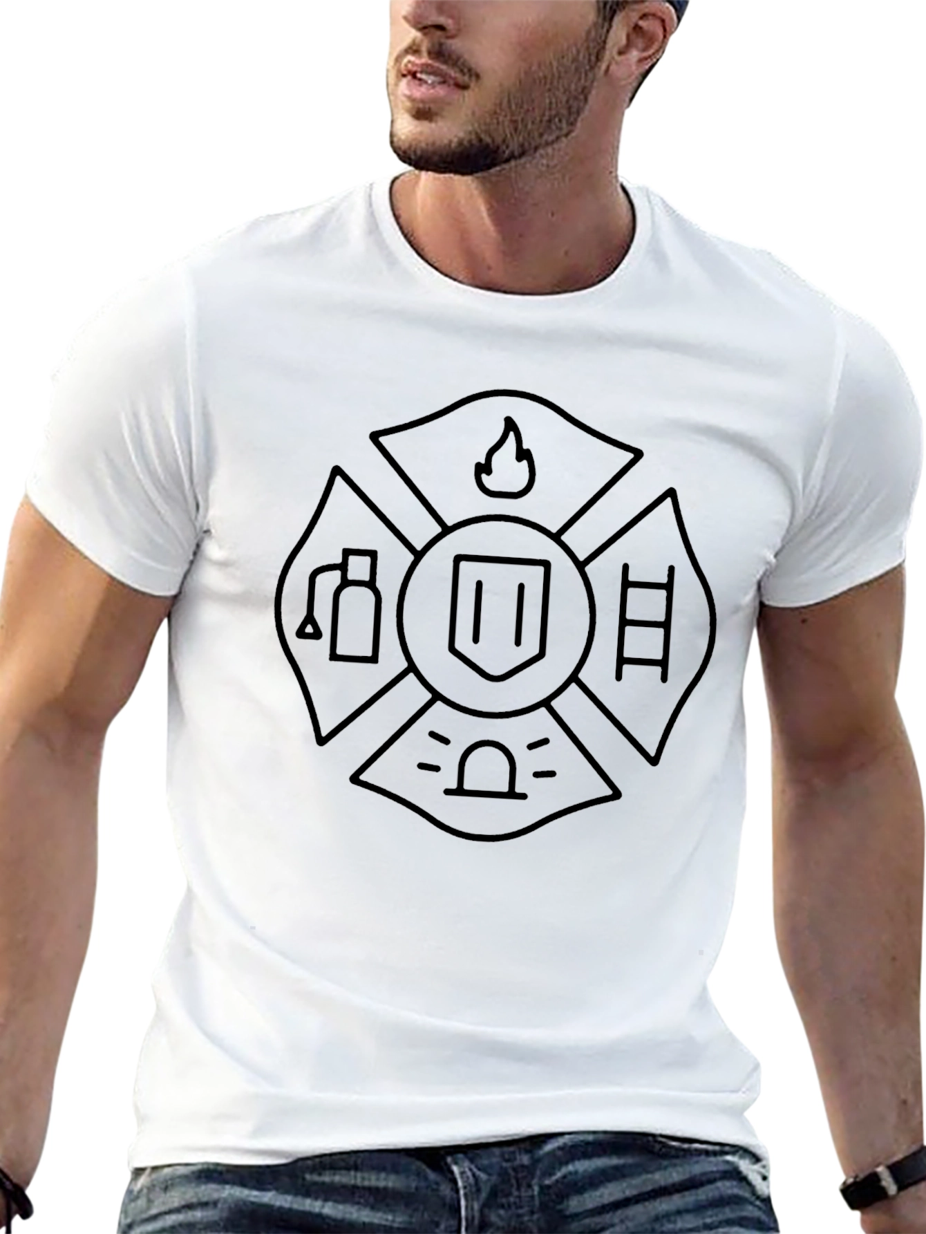 Firefighter Maltese Cross Graphic Tee - Black Cotton T-Shirt
