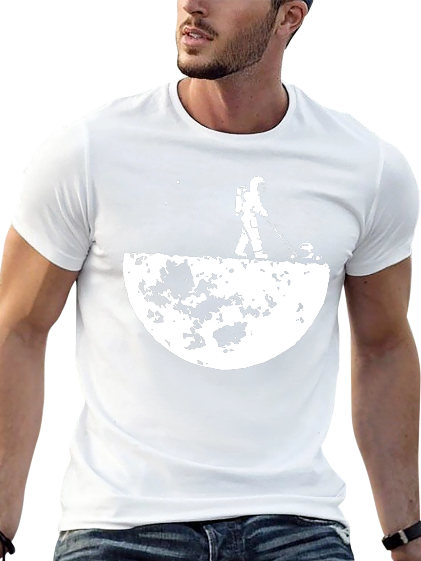 Astronaut Mowing Moon Graphic T-Shirt