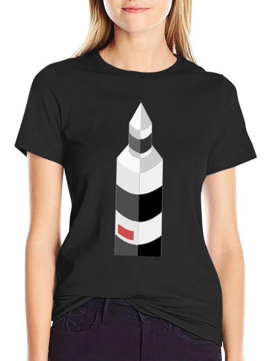 Isometric Lighthouse Graphic Tee - Black Cotton Casual Shirt