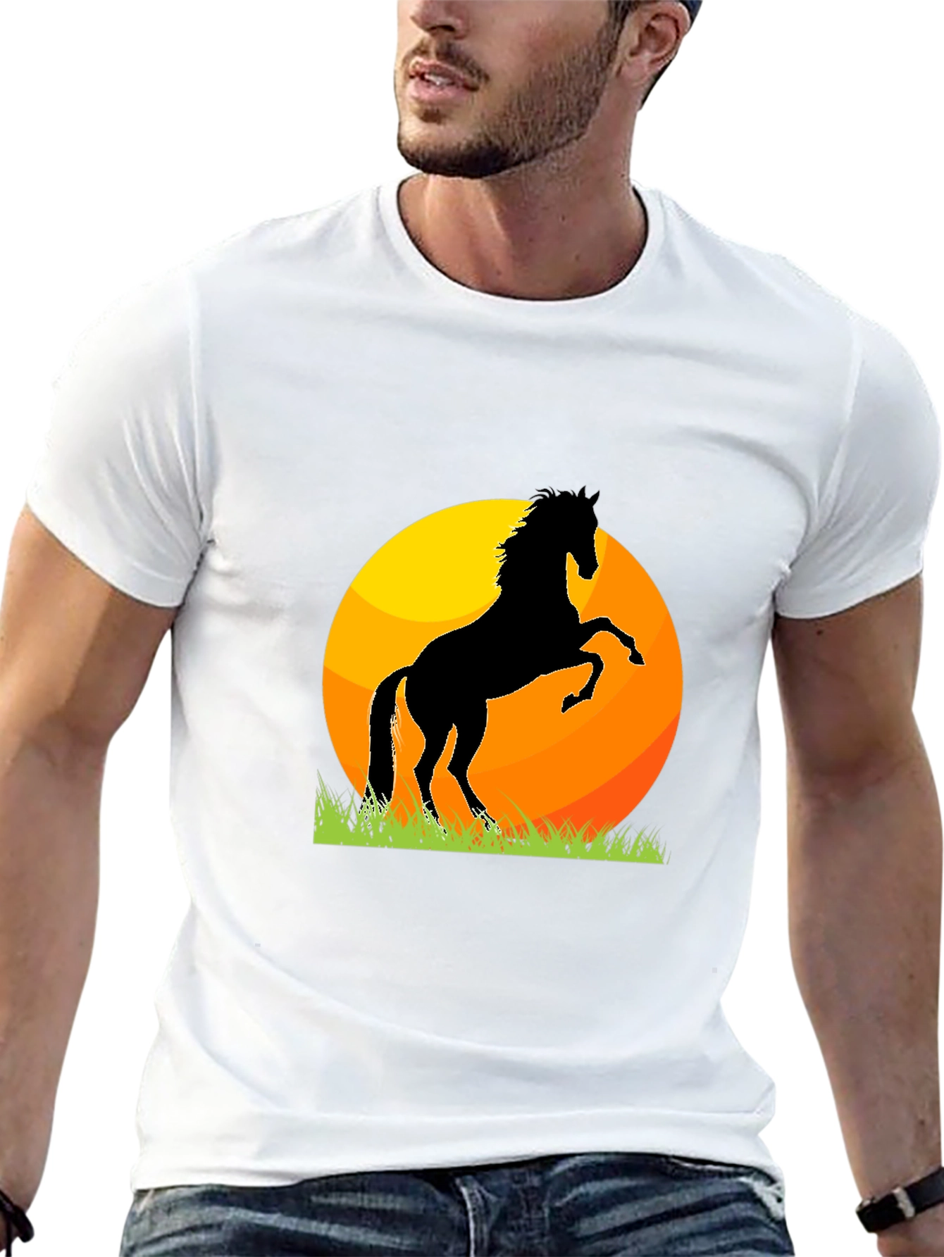 Horse Silhouette Sunset Graphic Tee - Black