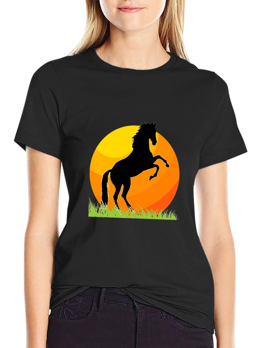 Horse Silhouette Sunset Graphic Tee - Black