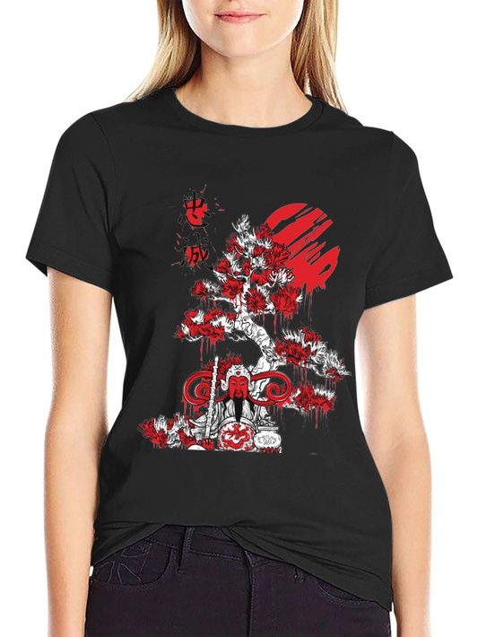 Japanese Art Black T-Shirt - Samurai Tree Graphic Tee