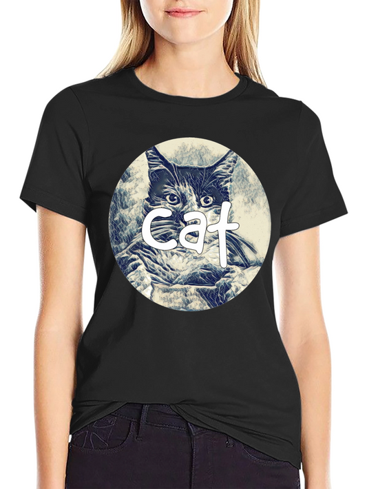 Cat Graphic Tee - Black Cotton Blend