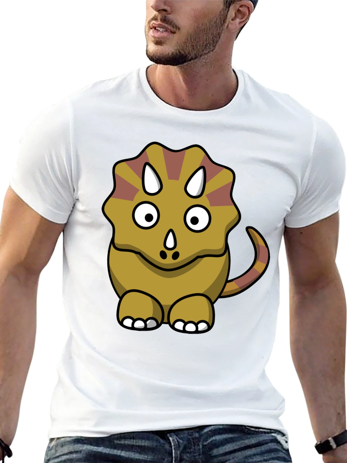 Cute Triceratops Cartoon Graphic Black T-Shirt