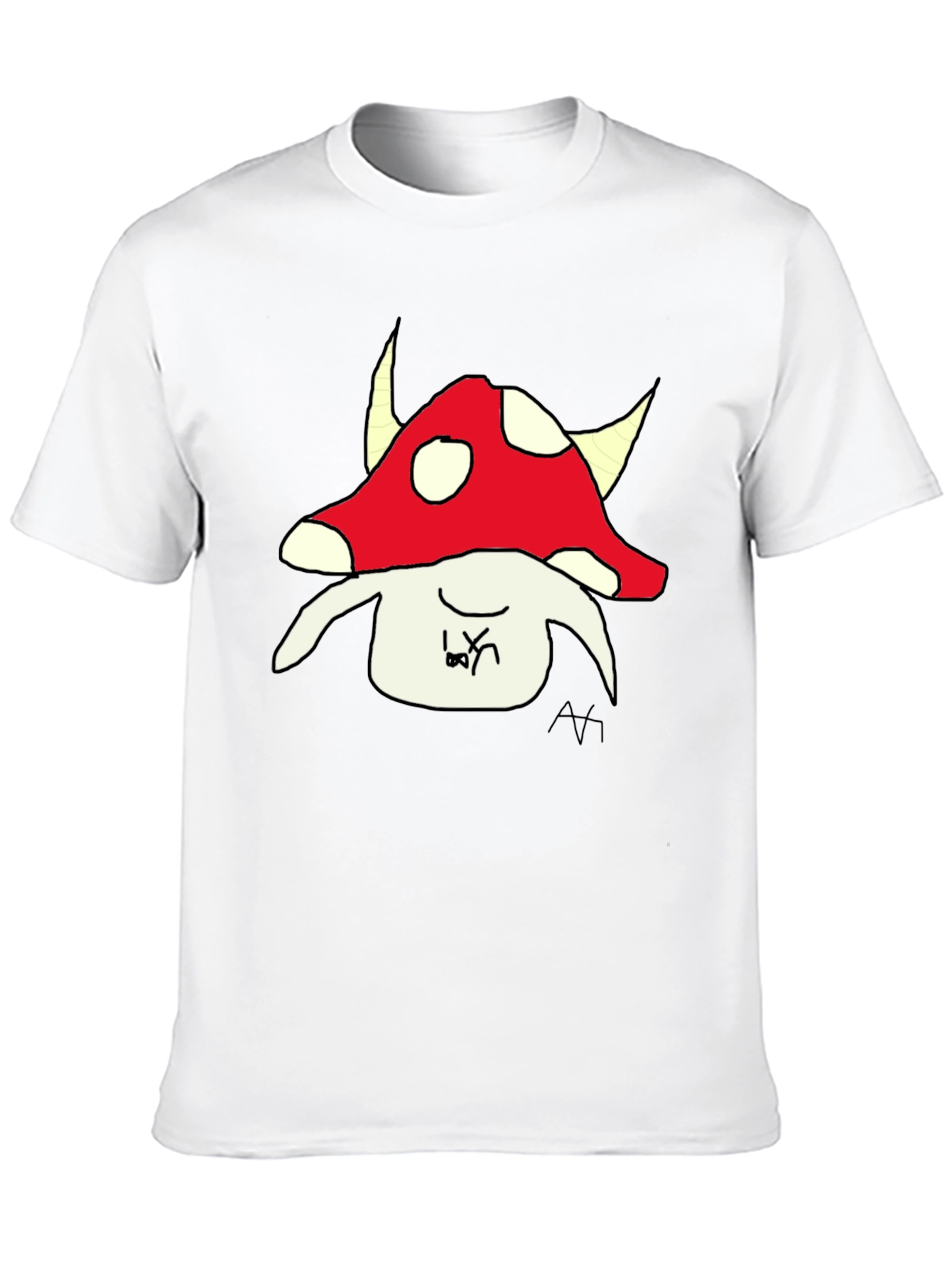 Mushroom Character Graphic Tee - Black Cotton Blend