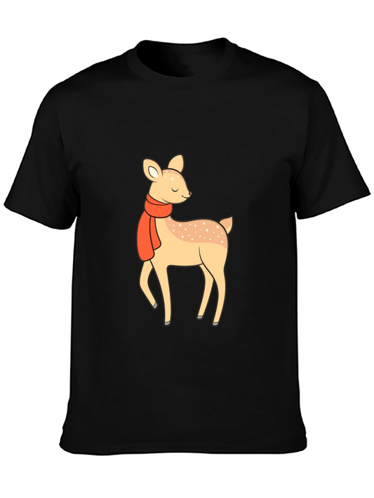 Cute Deer with Scarf Black Graphic Tee