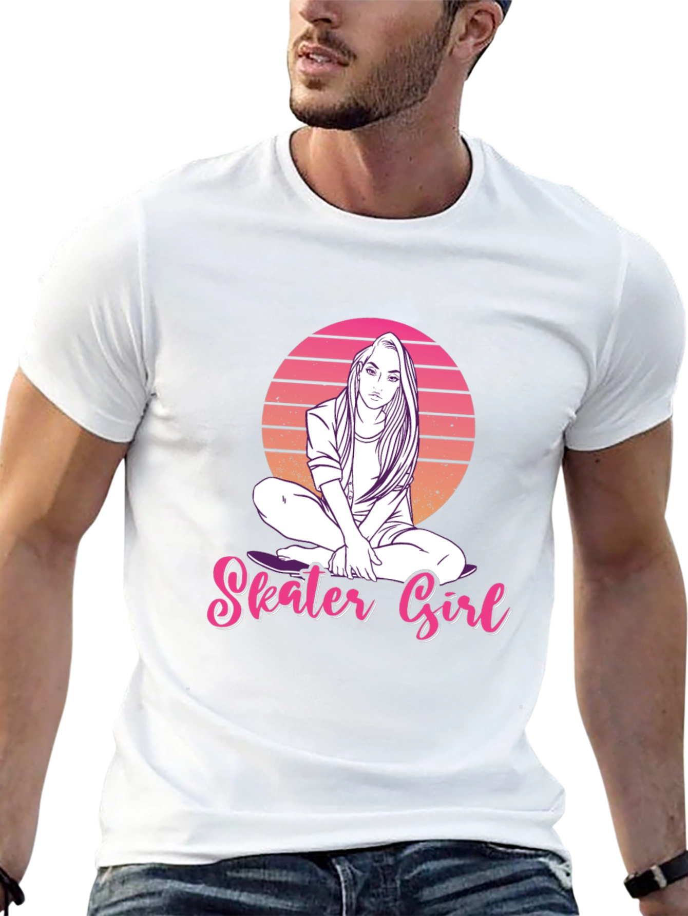 Skater Girl Graphic Tee - Retro Sunset Design