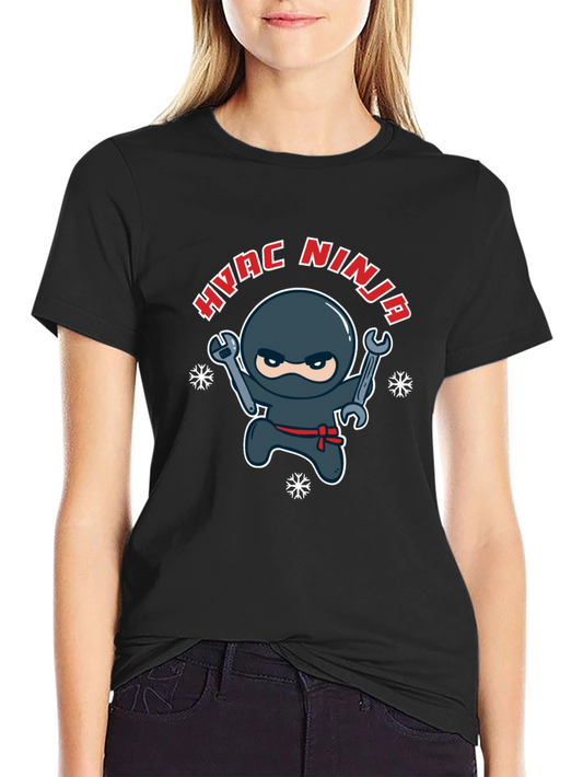 HVAC Ninja Cartoon Black T-Shirt