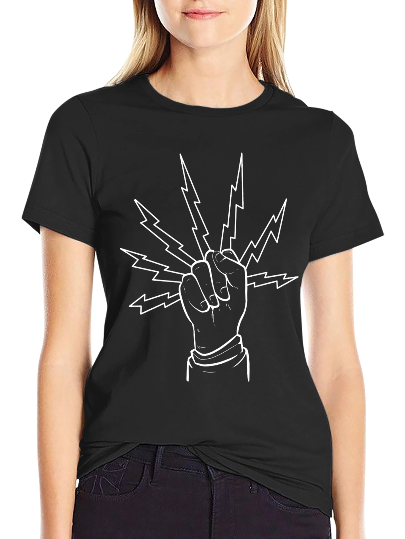 Fist Lightning Bolt Graphic Tee - Black