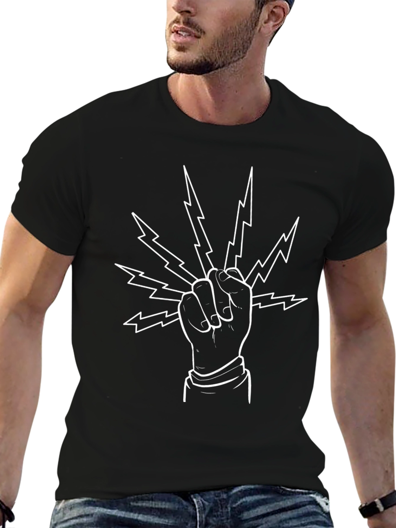 Fist Lightning Bolt Graphic Tee - Black