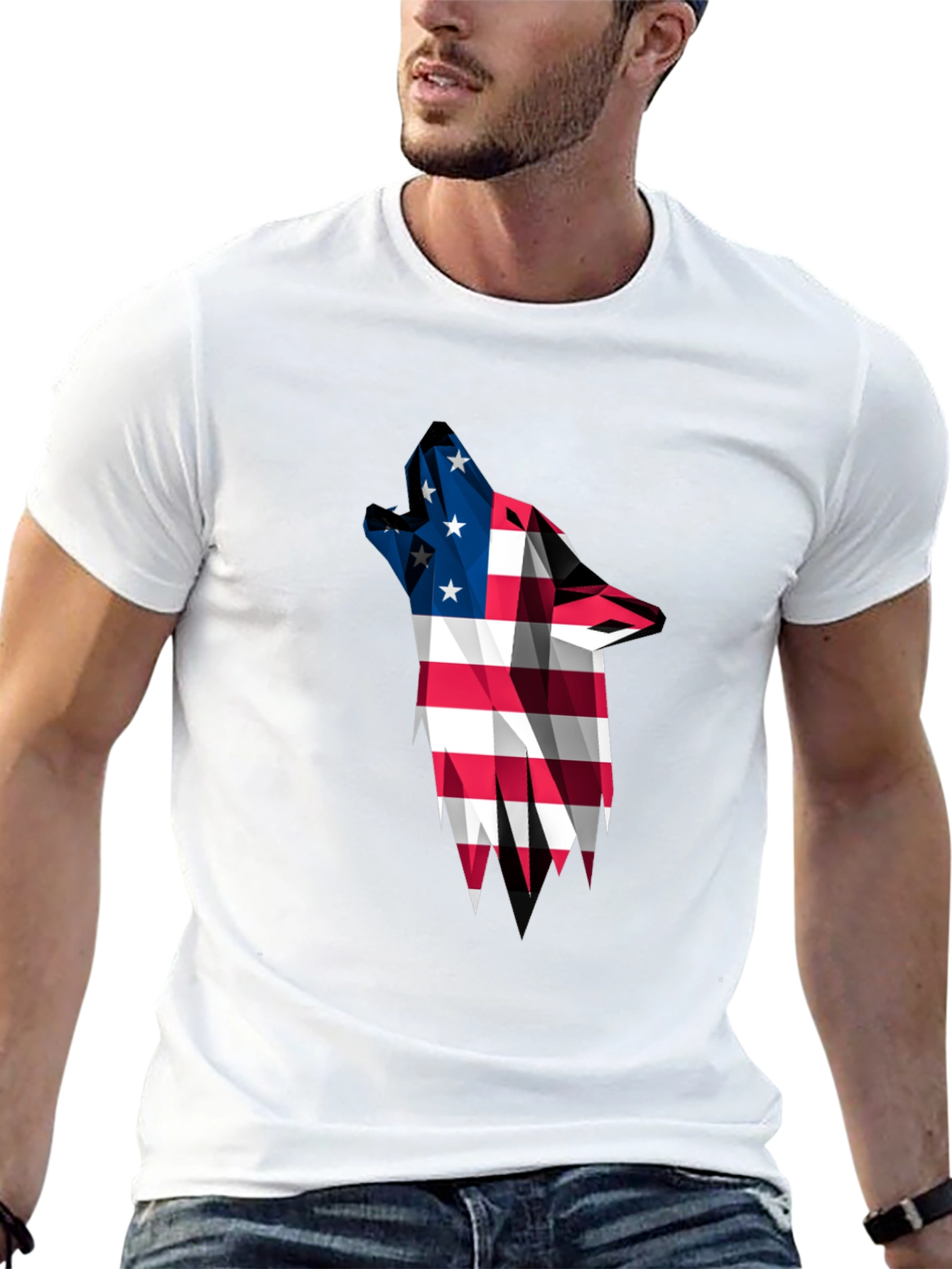 American Flag Wolf Graphic T-Shirt