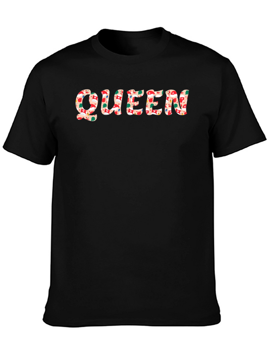 Queen Christmas Pattern Black T-Shirt