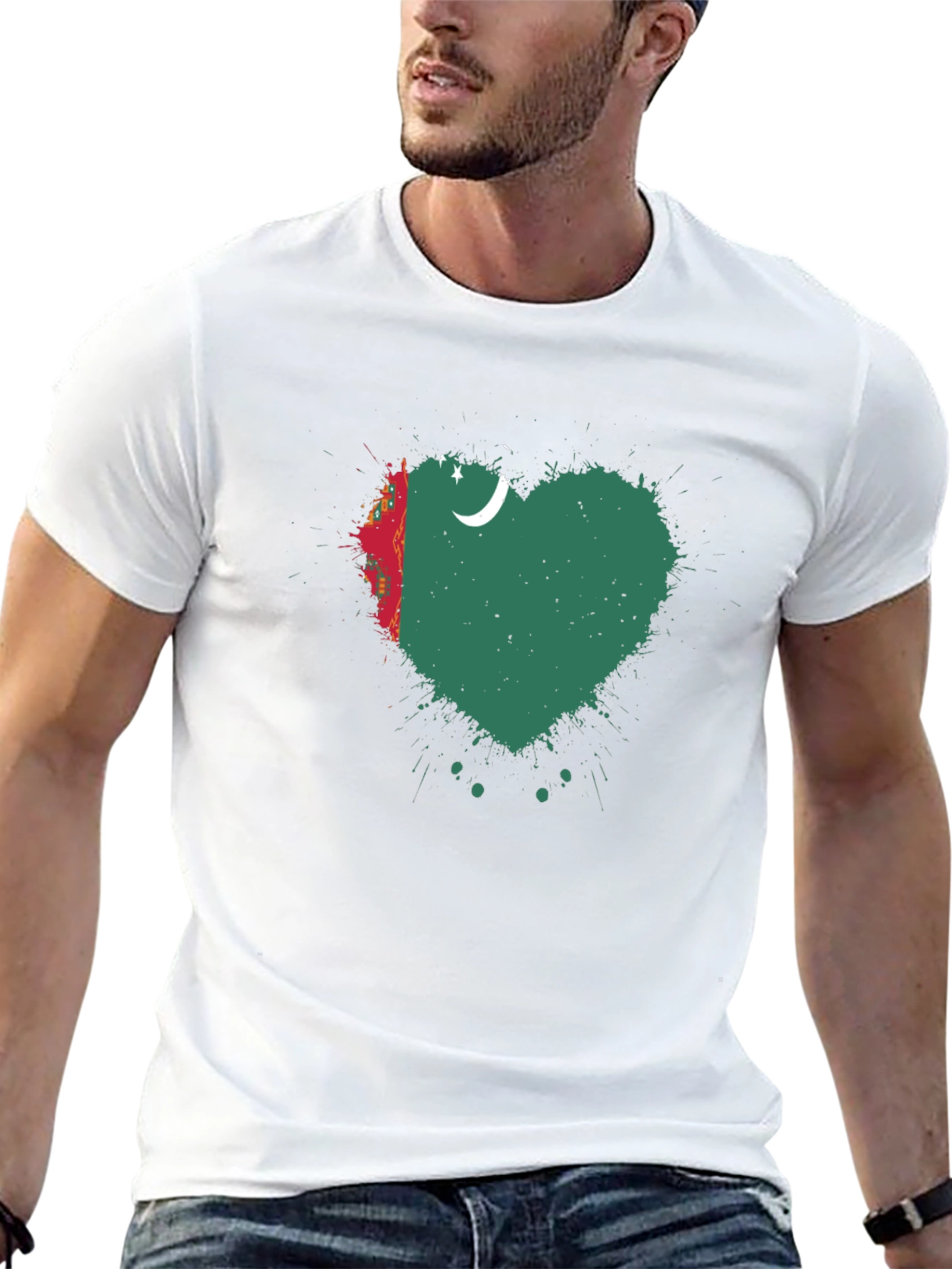 Turkmenistan Heart Flag T-Shirt - Black Cotton Tee