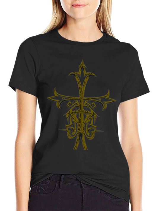 Gothic Cross Graphic Print Black T-Shirt