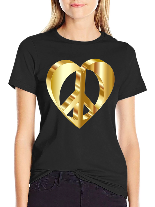 Golden Peace Heart Black T-Shirt