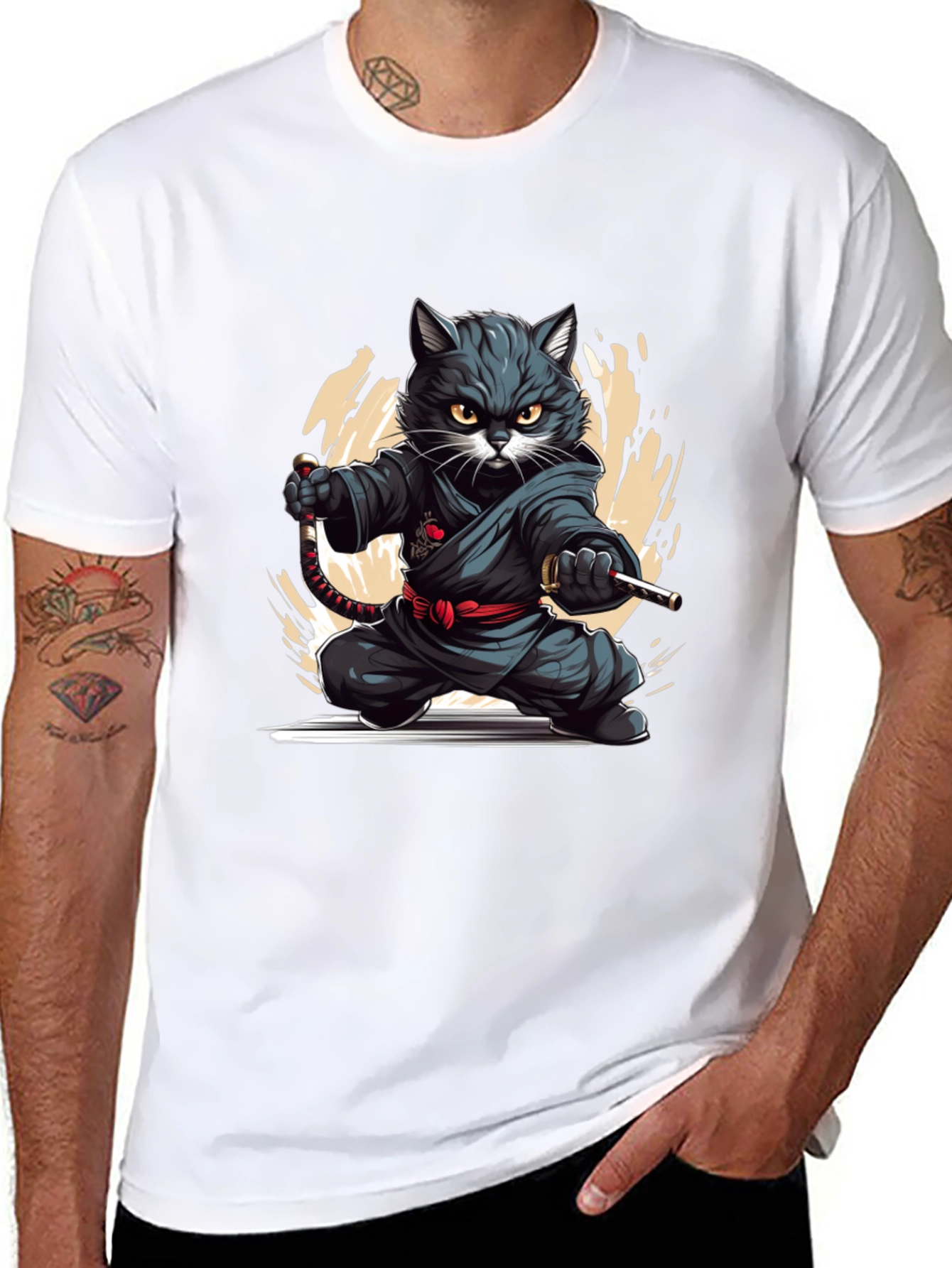 Ninja Cat Graphic Tee - Black T-Shirt