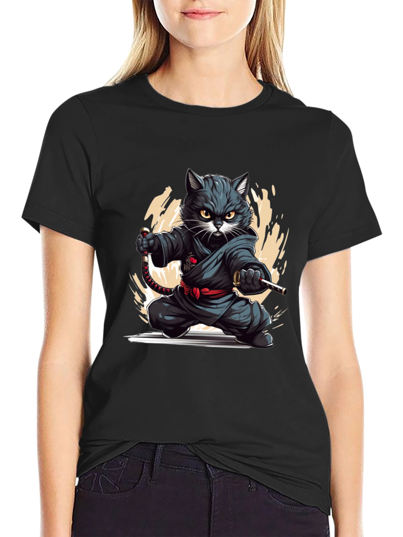 Ninja Cat Graphic Tee - Black T-Shirt