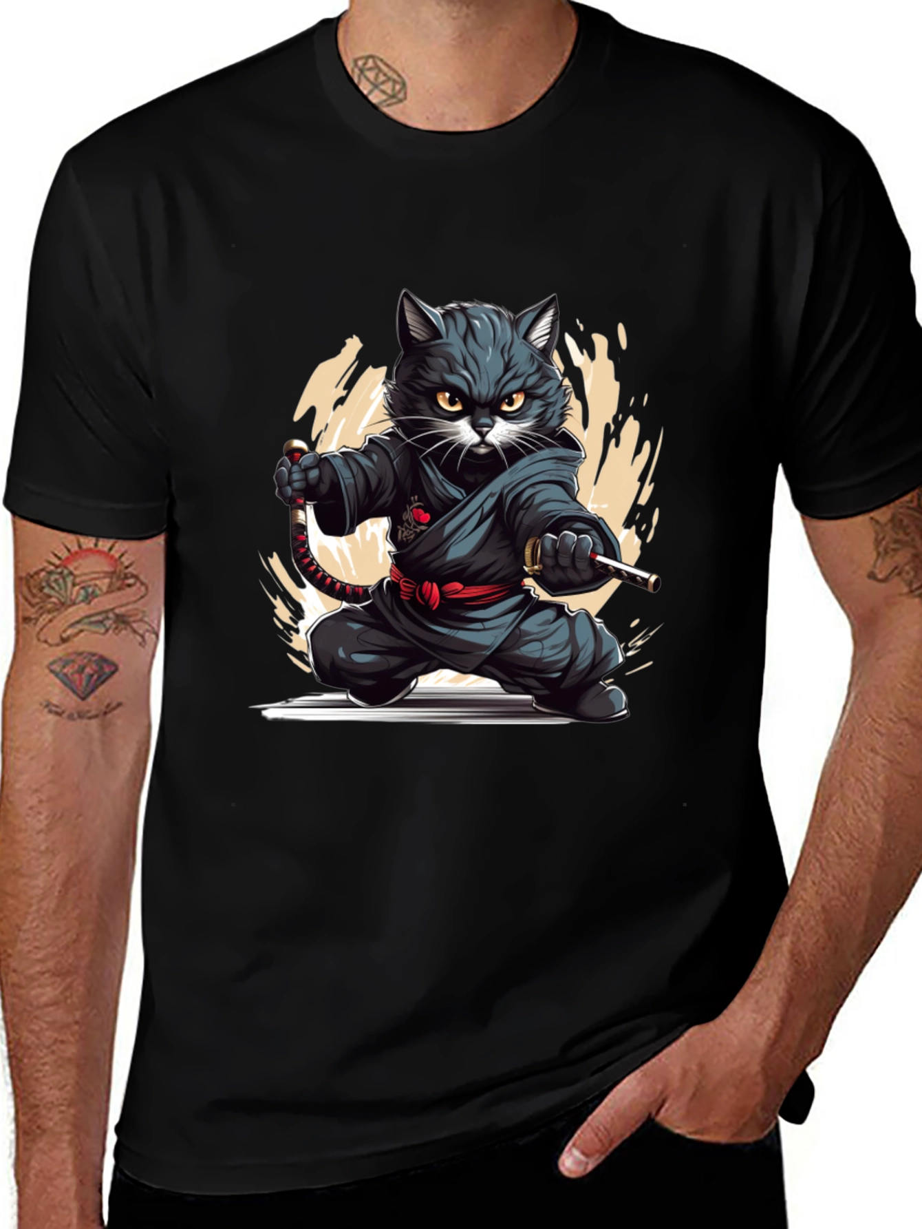 Ninja Cat Graphic Tee - Black T-Shirt
