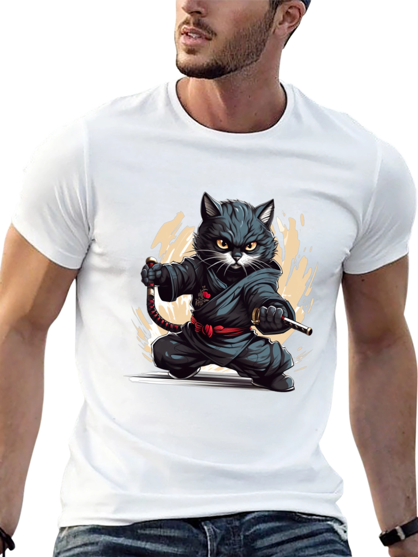 Ninja Cat Graphic Tee - Black T-Shirt