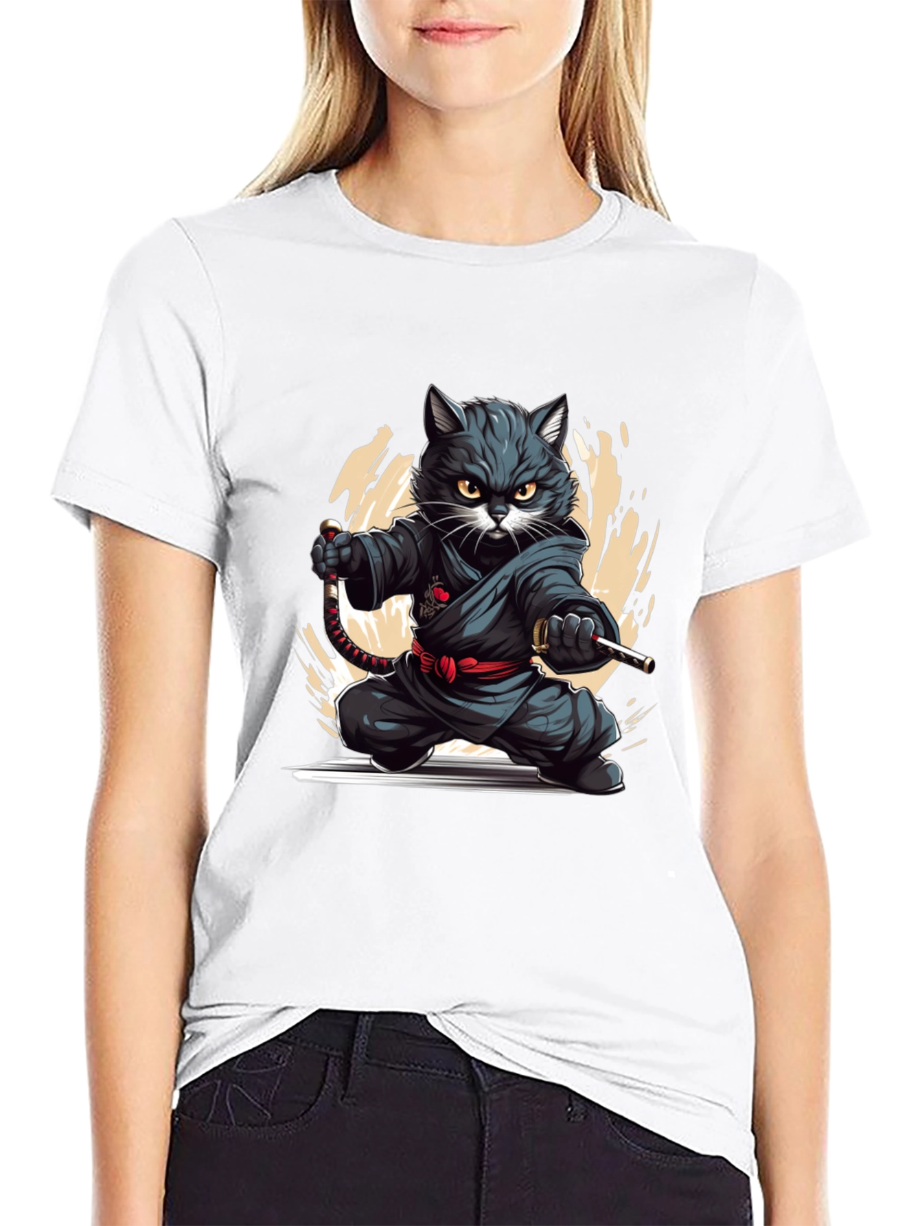 Ninja Cat Graphic Tee - Black T-Shirt