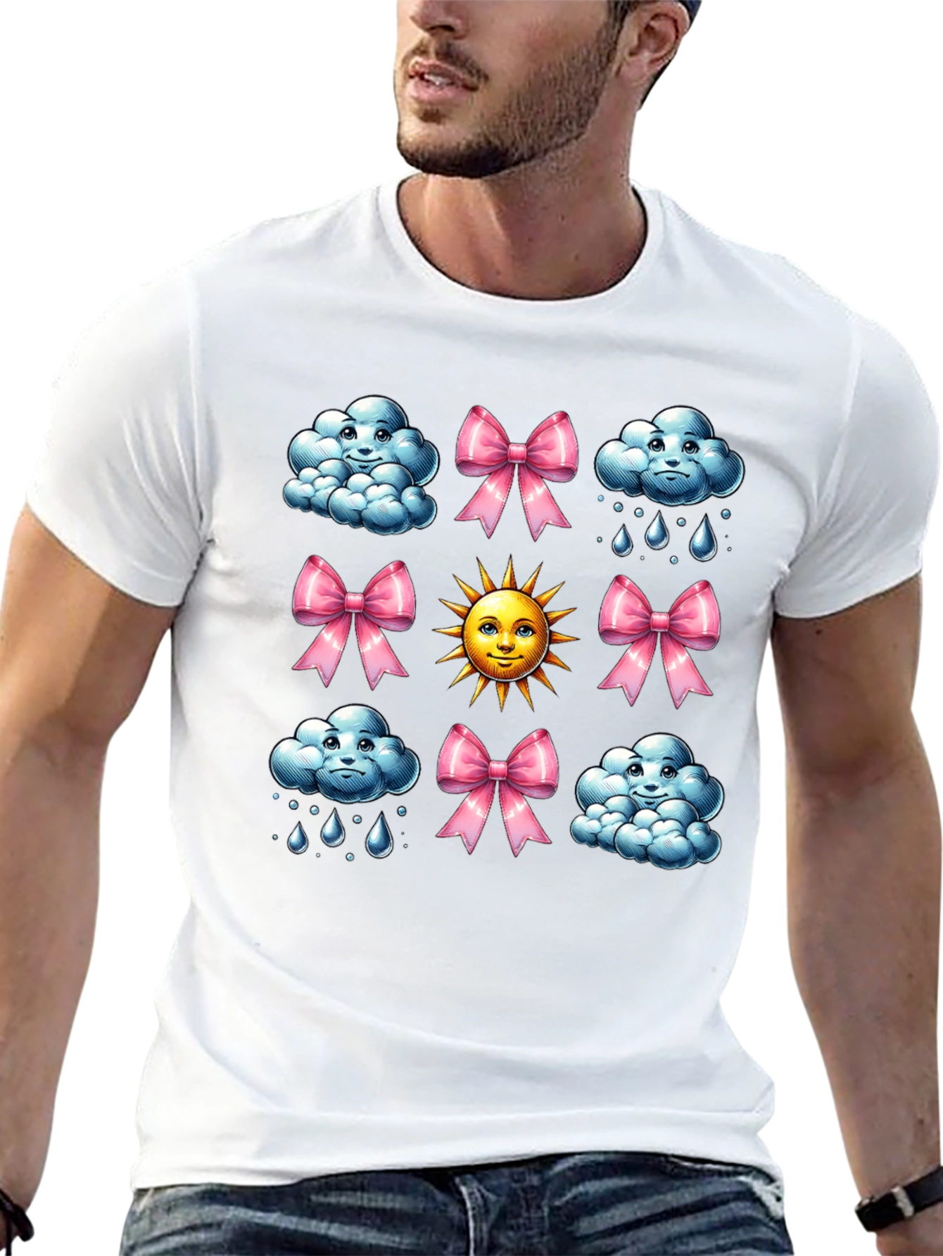 Cheerful Weather Pattern Black T-Shirt