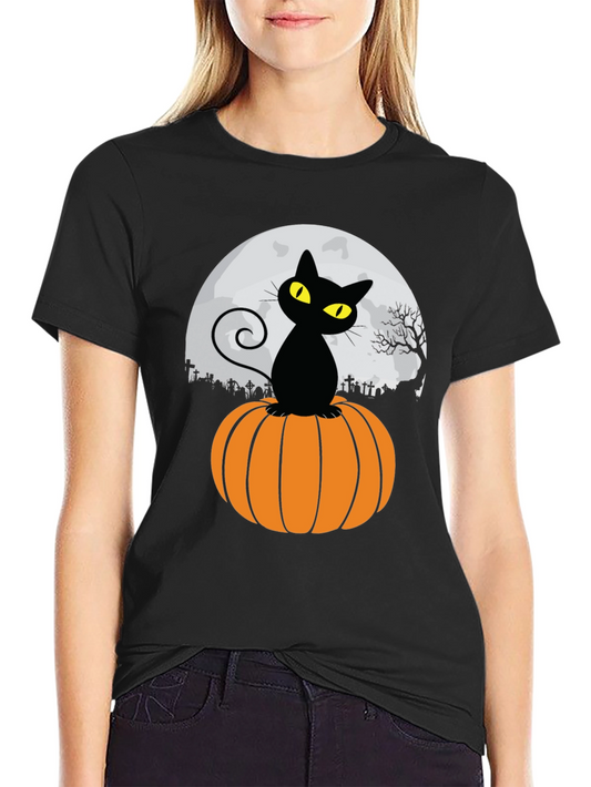 Halloween Black Cat Pumpkin Moon T-Shirt