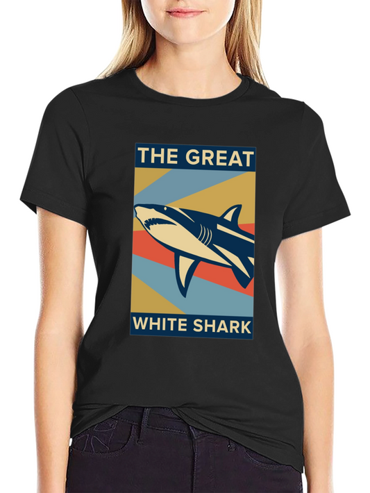 Great White Shark Graphic Tee - Black Crew Neck T-Shirt