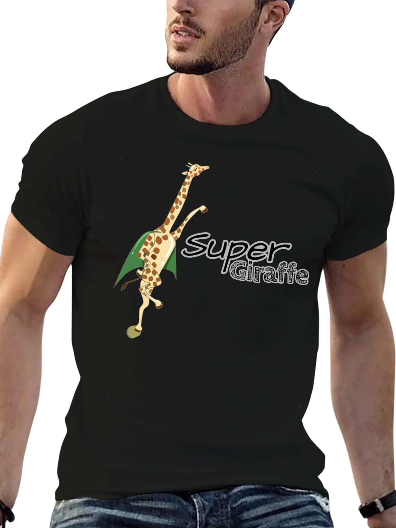Super Giraffe Tee - Black Cotton Blend