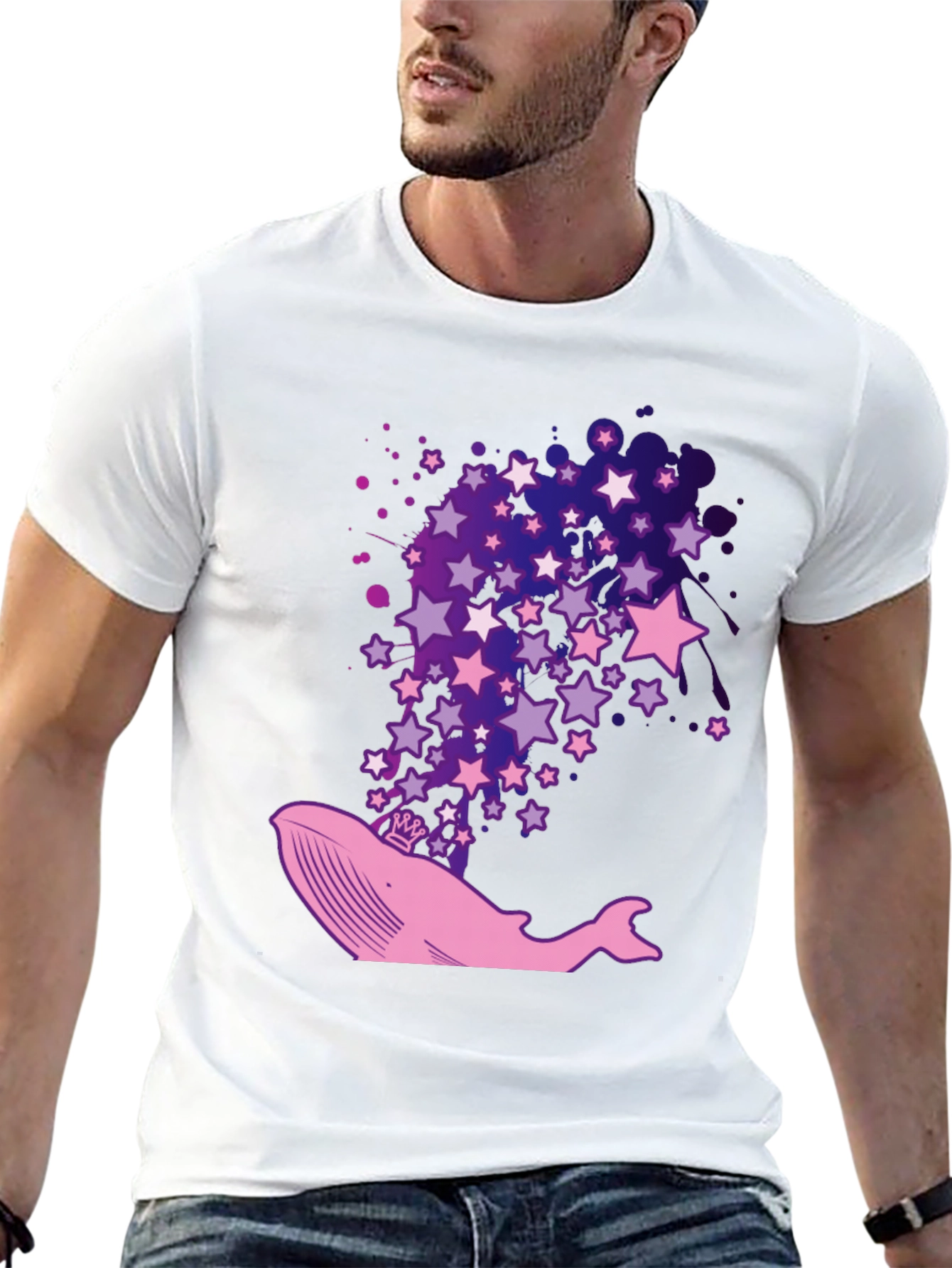Whale & Stars Graphic Tee - Black Cotton T-Shirt