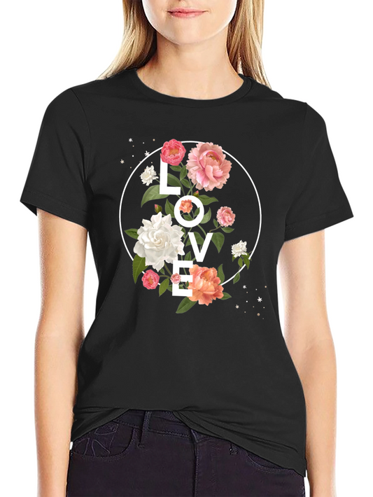 Floral LOVE Graphic Tee - Stylish Black T-Shirt
