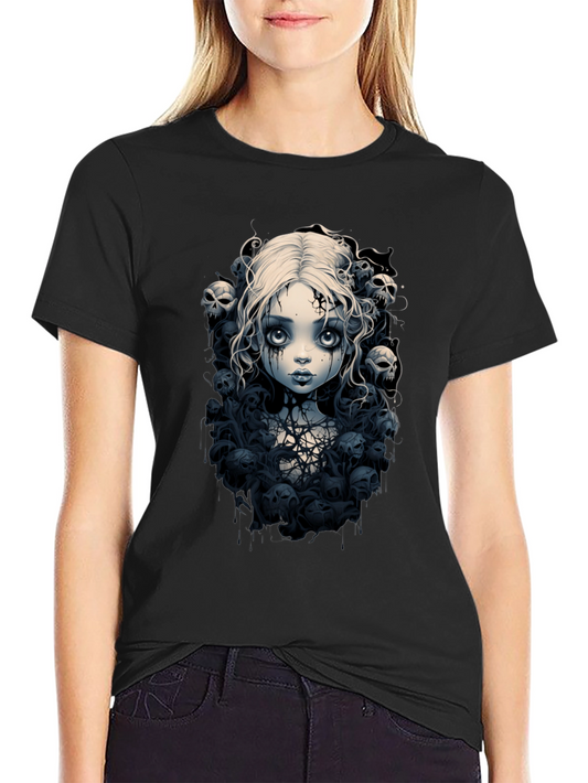 Gothic Doll T-Shirt - Skull & Cobweb Design