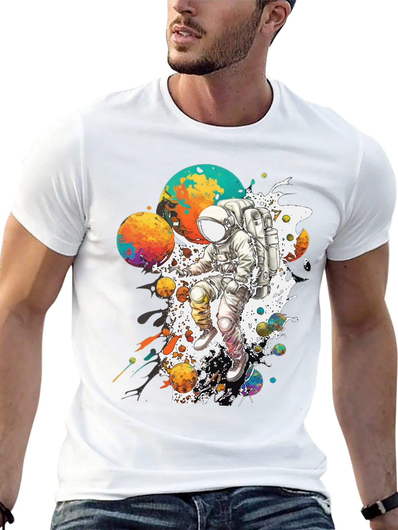 Astronaut in Space Graphic T-Shirt - Black