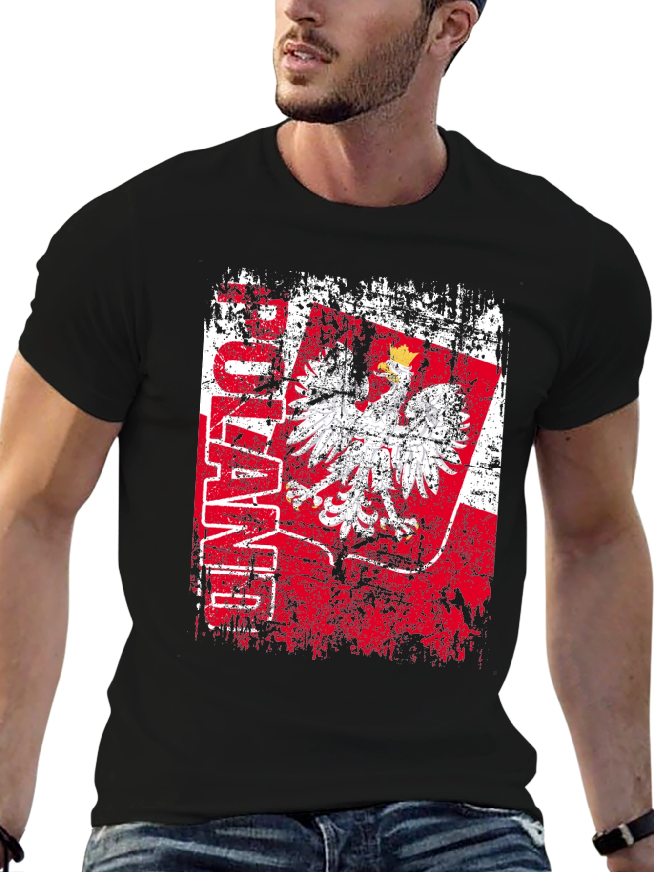 Poland Eagle Flag Graphic T-Shirt - Distressed Design