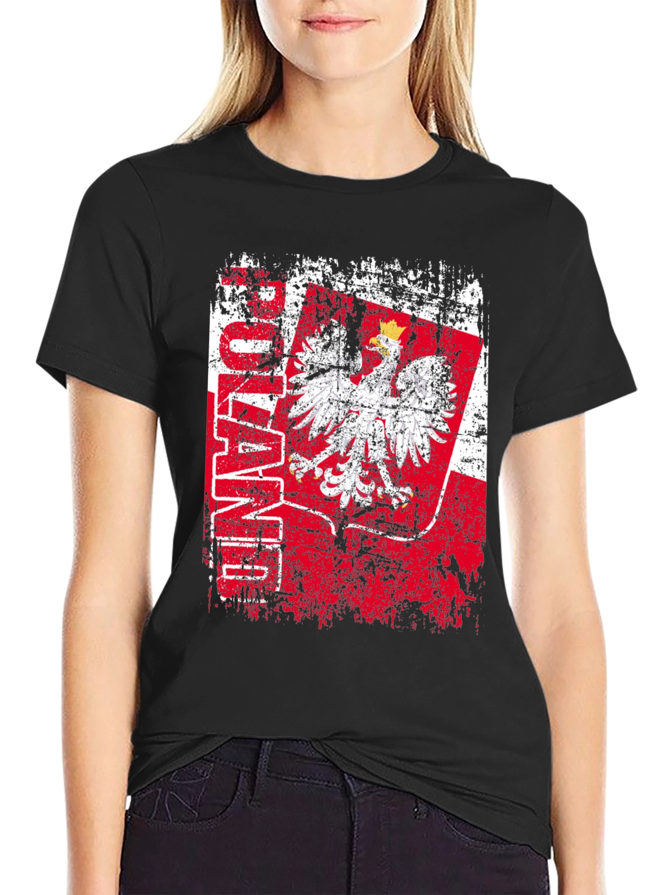 Poland Eagle Flag Graphic T-Shirt - Distressed Design