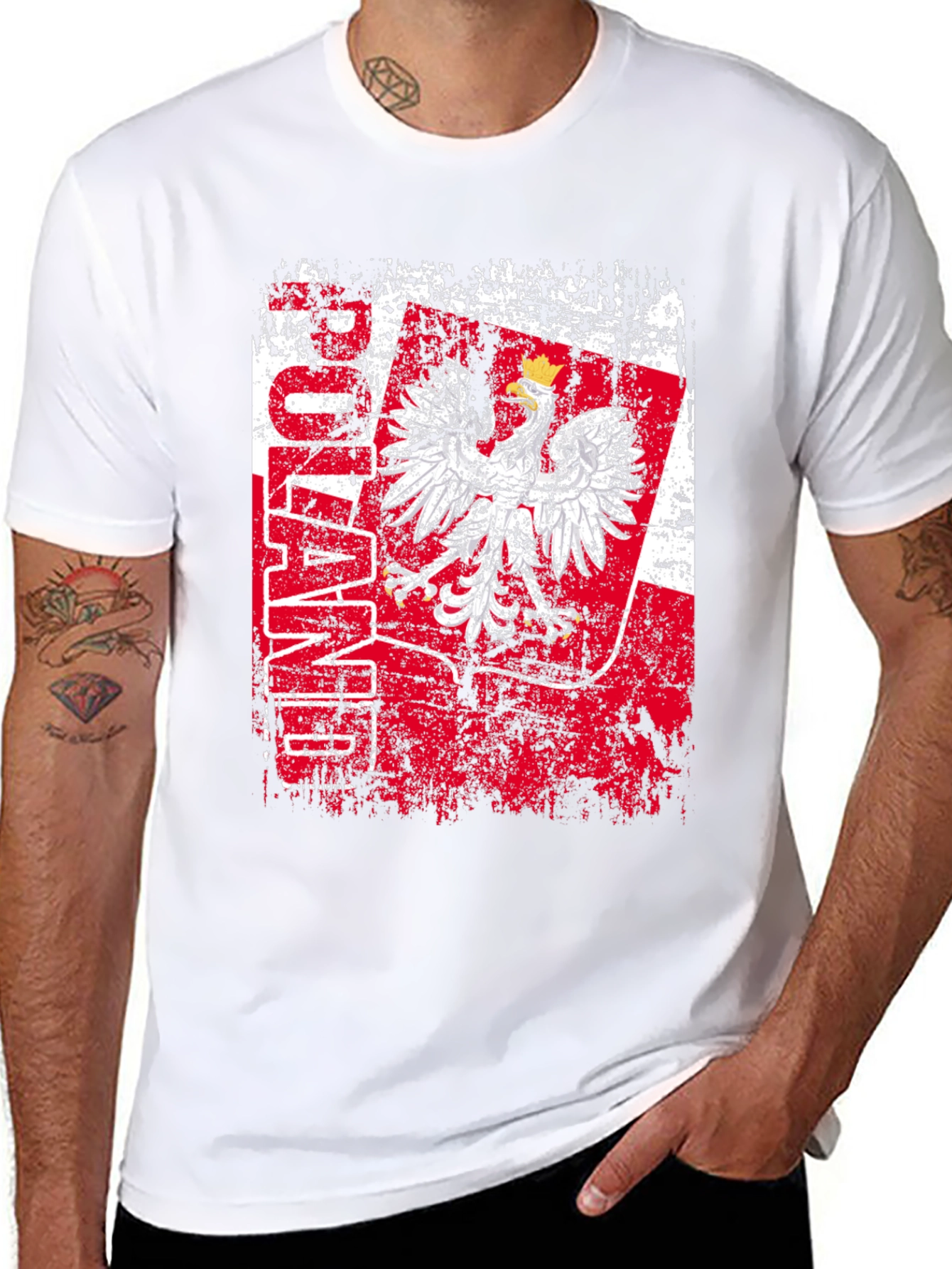 Poland Eagle Flag Graphic T-Shirt - Distressed Design