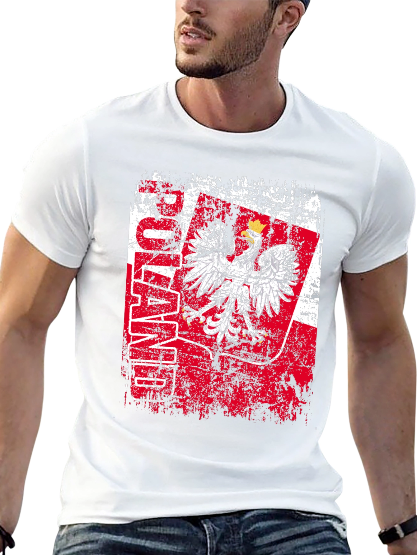 Poland Eagle Flag Graphic T-Shirt - Distressed Design