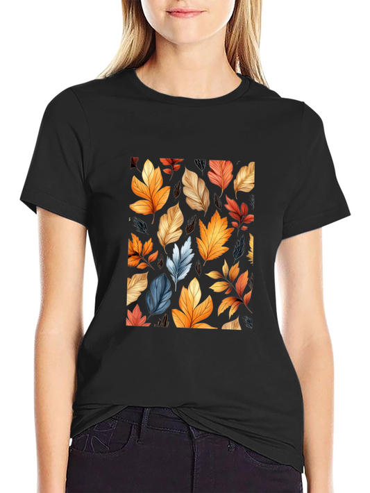 Autumn Leaves Pattern Black T-Shirt