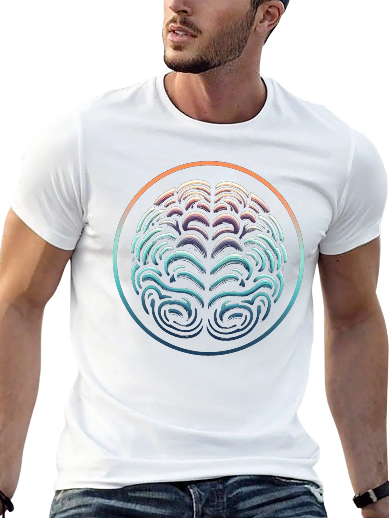 Abstract Brain Graphic Tee - Black Crewneck Shirt