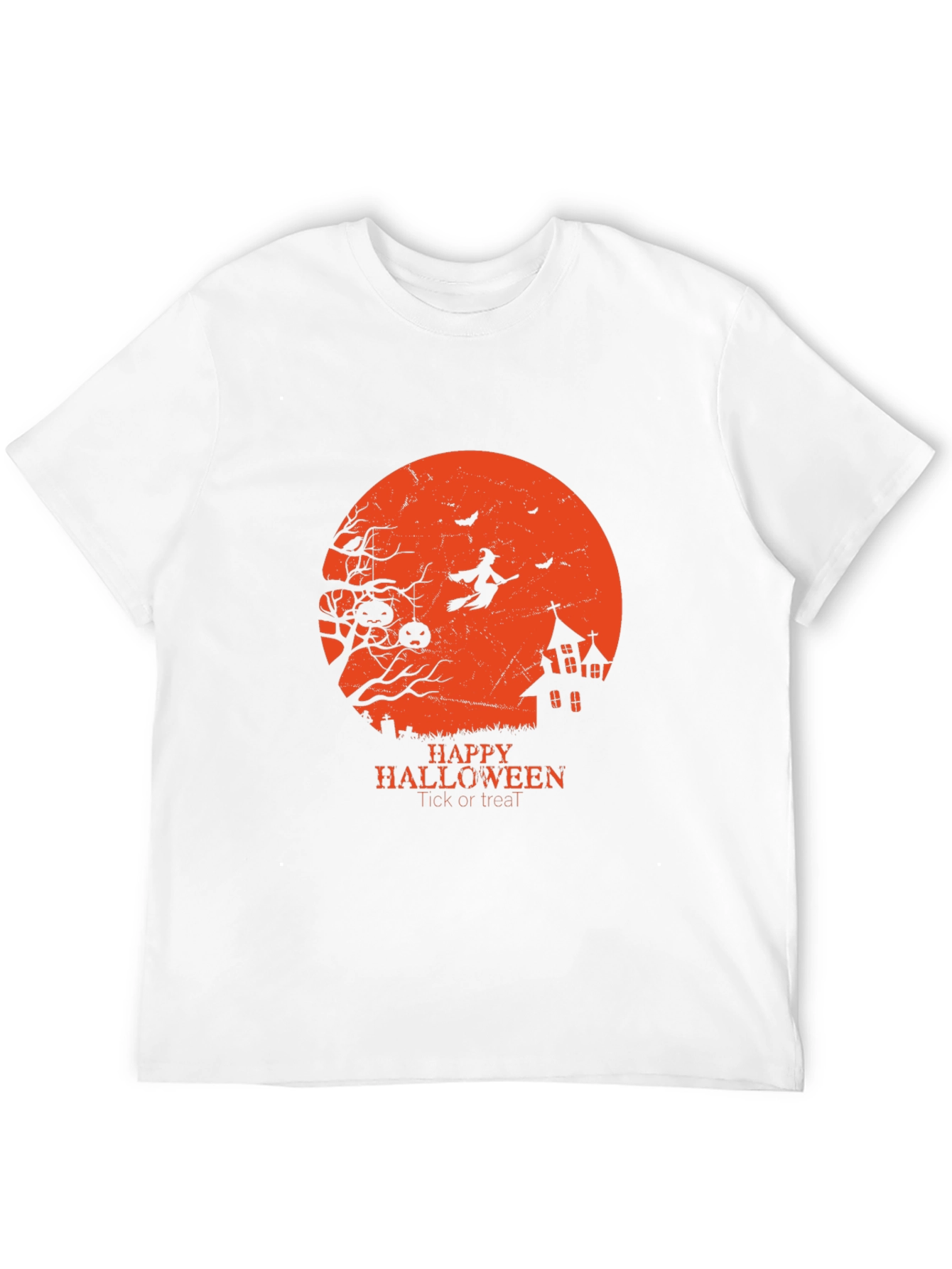 Halloween Graphic Tee - Witch & Haunted House