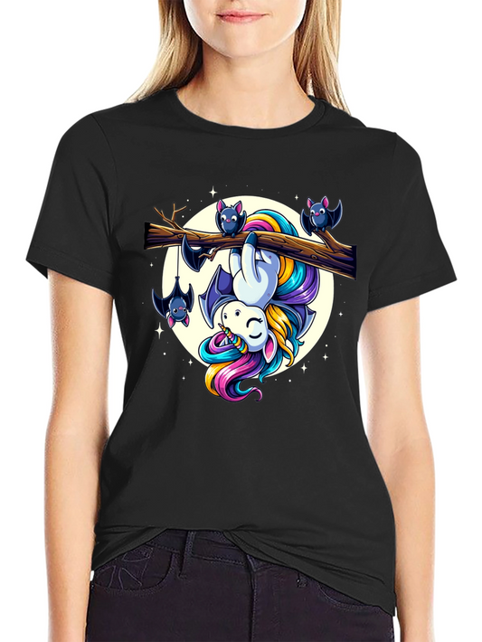 Unicorn & Bats Graphic Tee - Cute Halloween T-Shirt