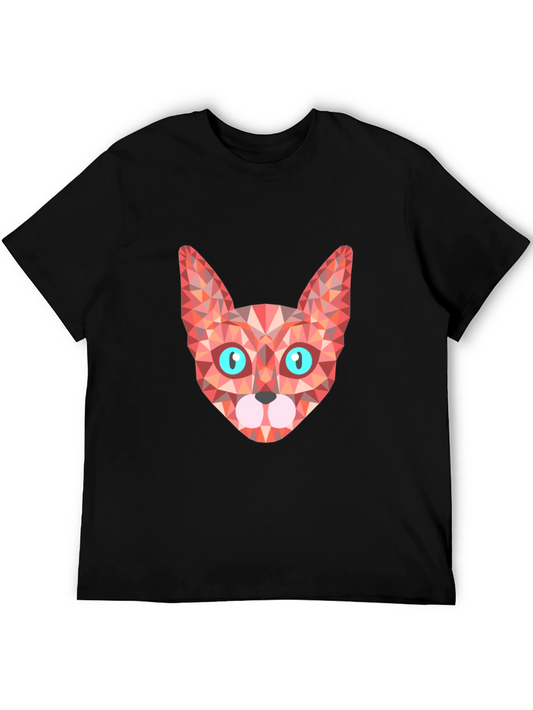 Geometric Cat Tee - Stylish Graphic Print T-Shirt