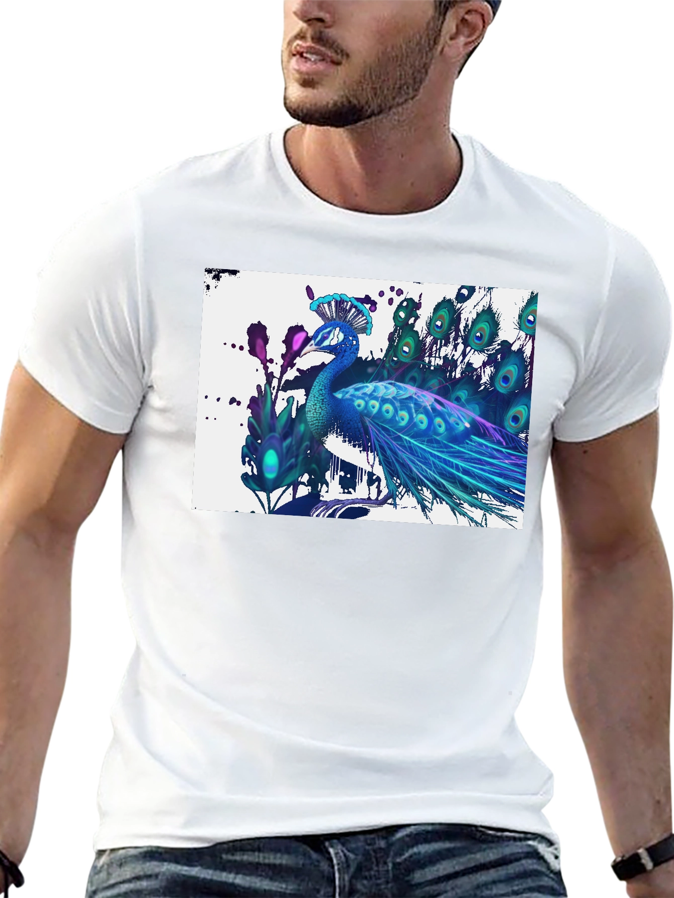 Peacock Graphic T-Shirt - Black Cotton Tee