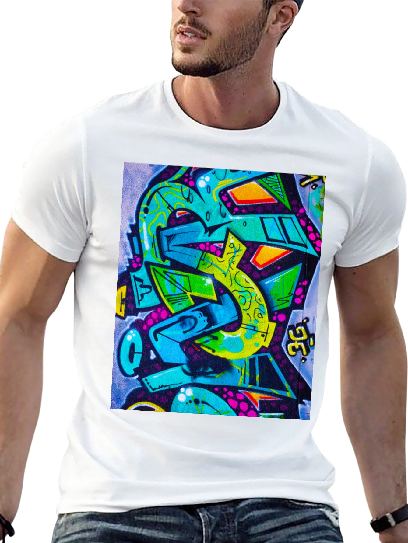 Abstract Graffiti Print Crew Neck Tee