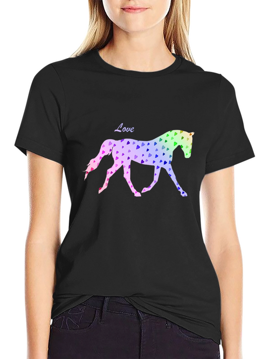 Love Horse Heart Print T-Shirt - Stylish Black Tee